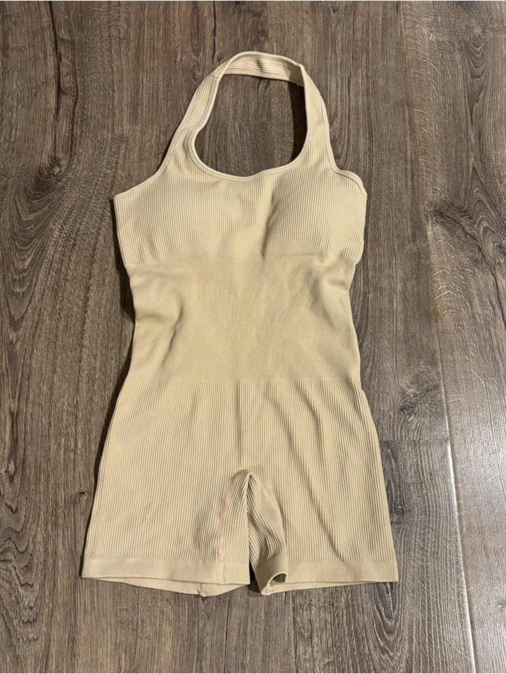 Seamless Ribbed Beige Tank Romper size Medium